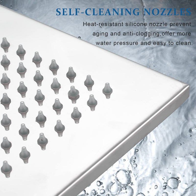 NeierThodore Polished Chrome Large 16 Inch LED Shower Head Solid Square Rainfall with Rubber Nozzles, 3 Settings - Image 5